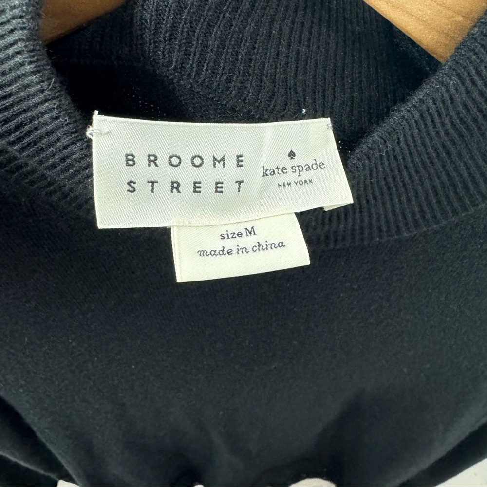 Broome Street Kate Spade Black Lace Trim Mock Neck Sweater Big Pearls Medium - Picture 9 of 9